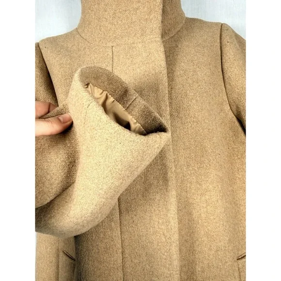 J.Crew Mercantile City Wool Blend Coat Size 8 Camel Tan Funnel Collar - Picture 7 of 13